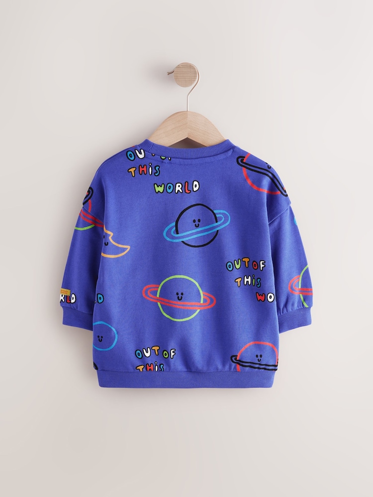 Blue Space All-Over Print Crew Neck Sweatshirt (3mths-7yrs) - Image 2 of 4
