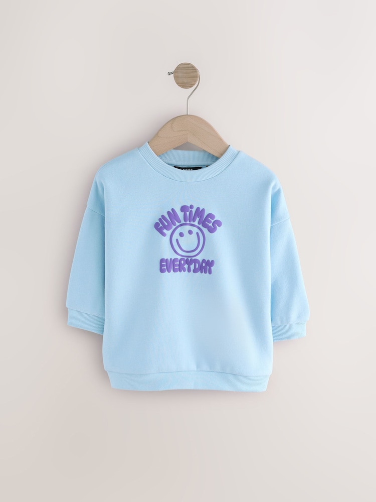 Blue Printed Crew Neck Cotton Sweatshirt (3mths-7yrs) - Image 1 of 4