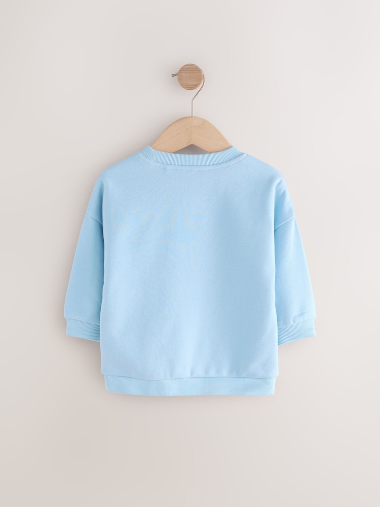 Blue Printed Crew Neck Cotton Sweatshirt (3mths-7yrs) - Image 2 of 4