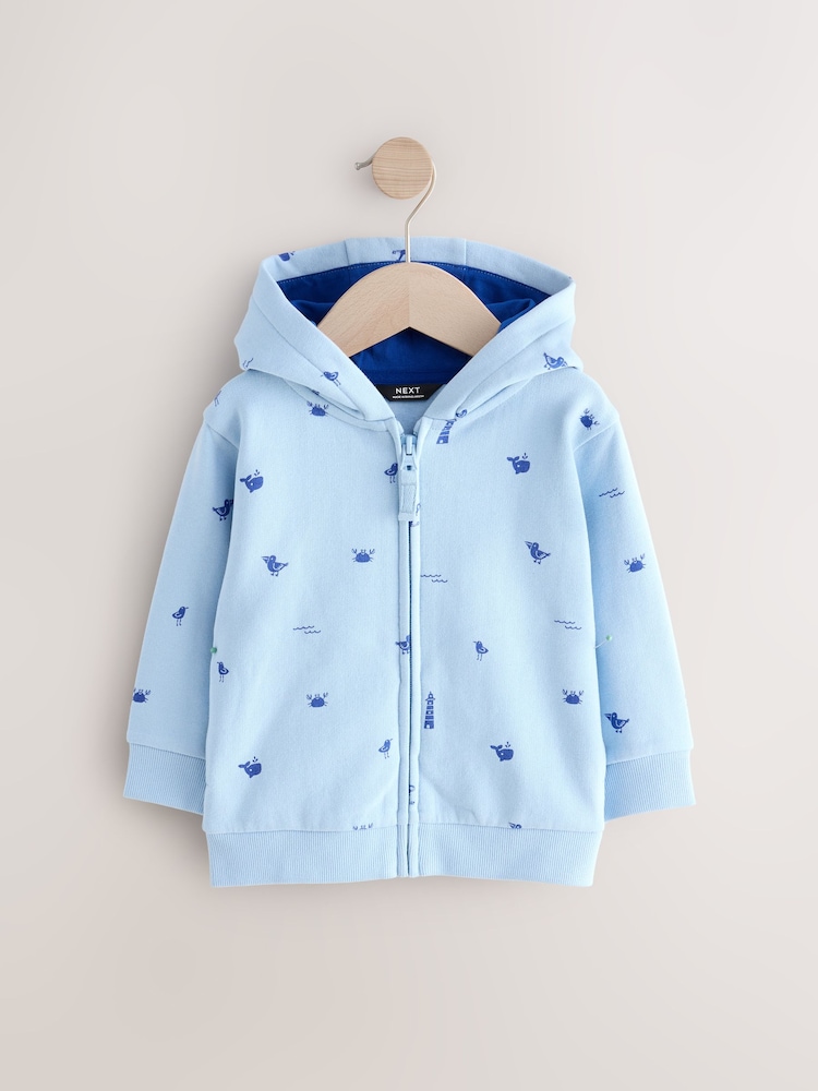 Light Blue 100% Cotton All Over Print Zip Through Hoodie (3mths-7yrs) - Image 1 of 4