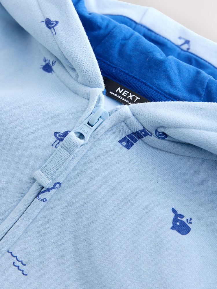 Light Blue 100% Cotton All Over Print Zip Through Hoodie (3mths-7yrs) - Image 3 of 4