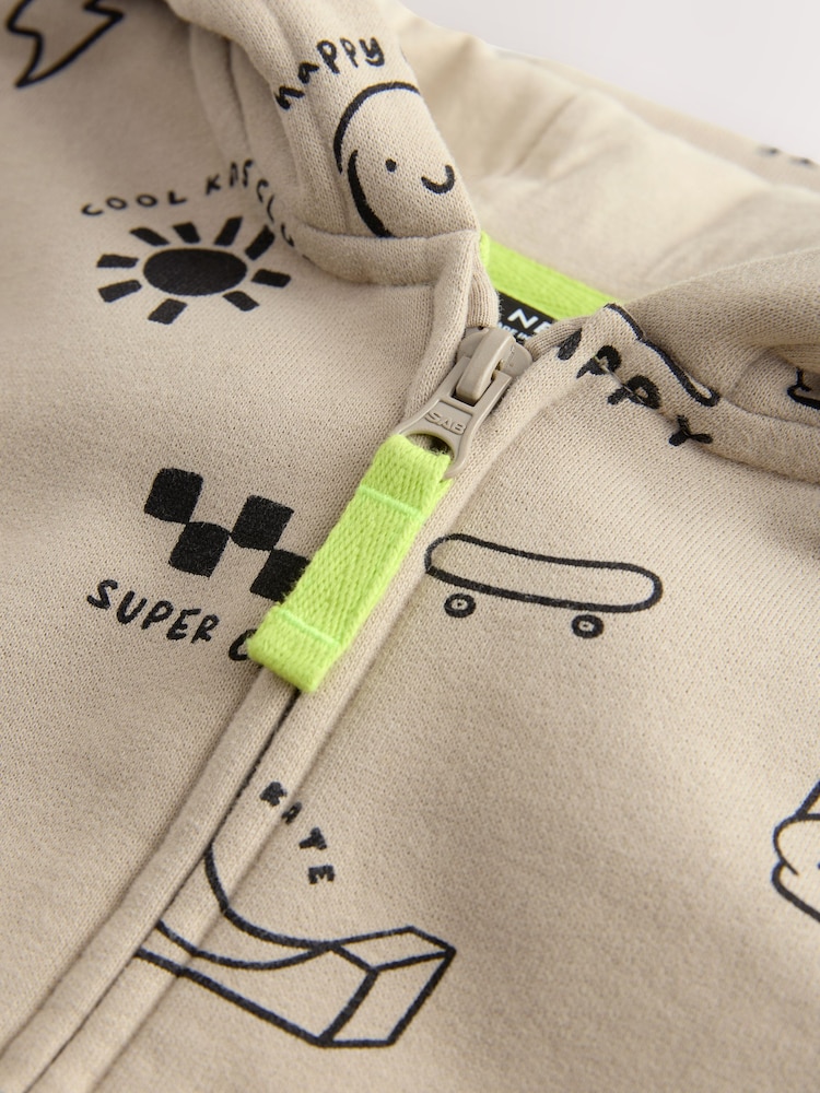 Gri - 100% bumbac All Over Imprimeu Zip Through Hanorac cu glugă (3mths-7yrs) - Image 3 of 4
