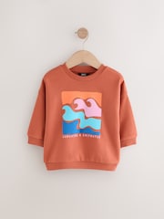 Tan Brown Printed Crew Neck Cotton Sweatshirt (3mths-7yrs) - Image 1 of 4