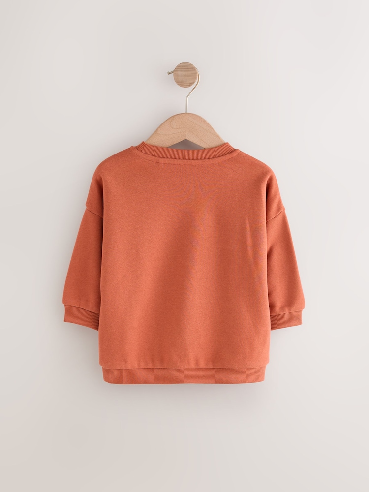 Tan Brown Printed Crew Neck Cotton Sweatshirt (3mths-7yrs) - Image 2 of 4