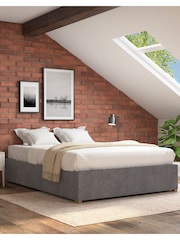 Aspire Furniture Steel Platform Velvet End Lift Ottoman Storage Bed - Image 1 of 3