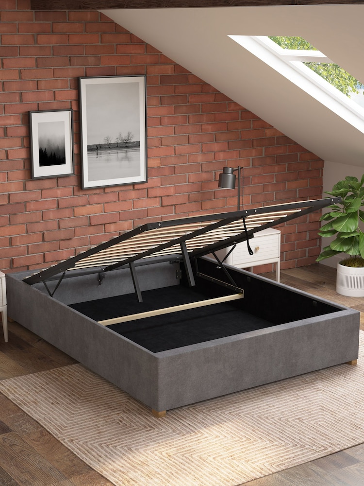 Aspire Furniture Steel Platform Velvet End Lift Ottoman Storage Bed - Image 2 of 3