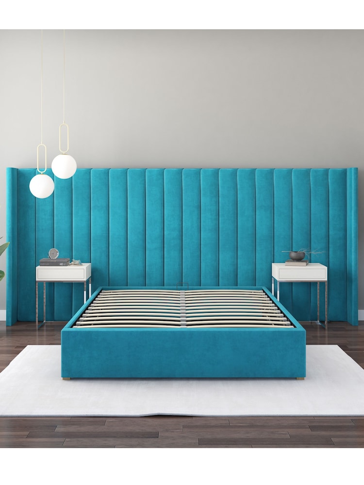 Aspire Furniture Teal Grandeur Wing Velvet Headboard - Image 3 of 3