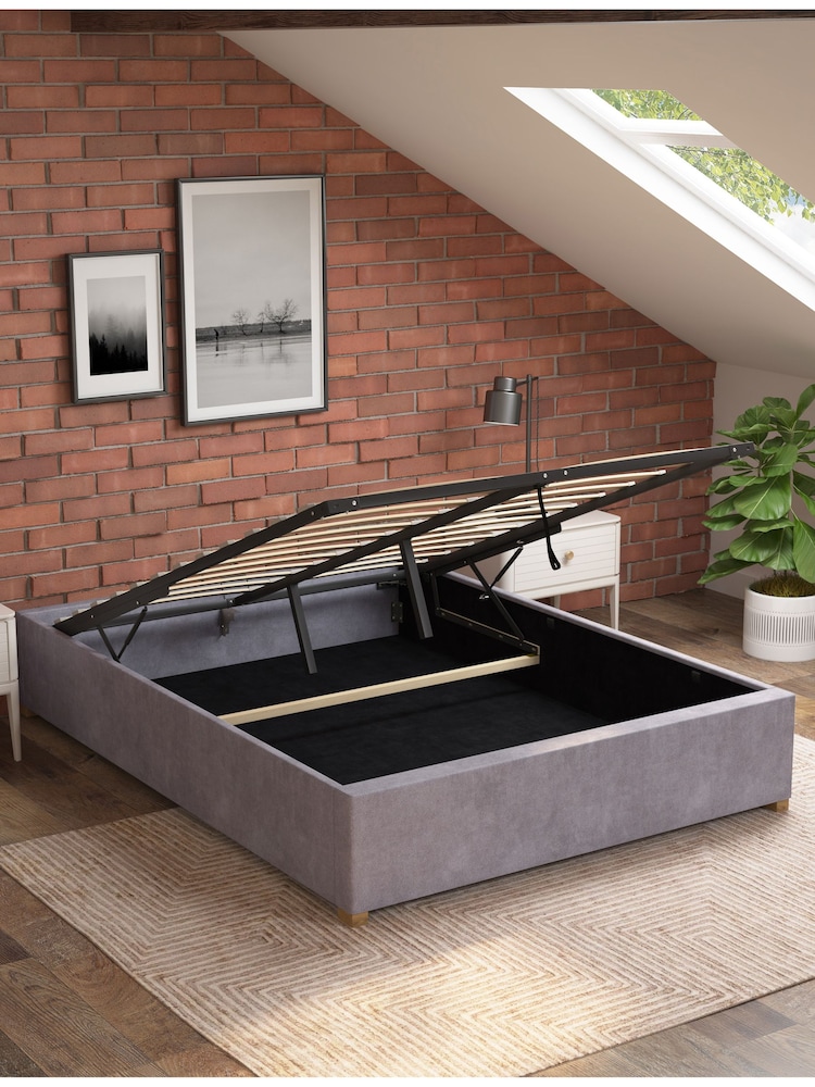 Aspire Furniture Silver Grey Platform Velvet End Lift Ottoman Storage Bed - Image 2 of 3