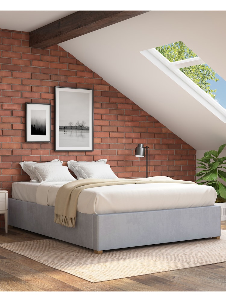 Aspire Furniture Light Silver Grey Platform Velvet End Lift Ottoman Storage Bed - Image 1 of 3 Aspire Furniture Light Silver Grey Platform Velvet End Lift Ottoman Storage Bed - Image 1 of 3