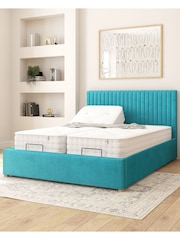 Aspire Furniture Teal Grant Velvet Electric Adjustable Bed With Mattress - Image 1 of 6