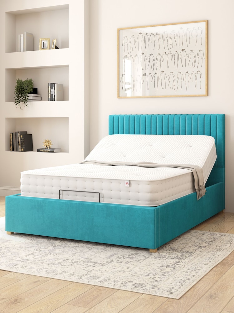 Aspire Furniture Teal Grant Velvet Electric Adjustable Bed With Mattress - Image 2 of 6