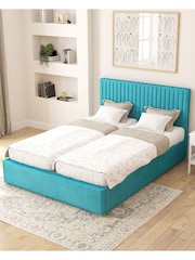 Aspire Furniture Teal Grant Velvet Electric Adjustable Bed With Mattress - Image 3 of 6