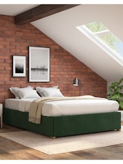 Aspire Furniture Forest Green Platform Velvet End Lift Ottoman Storage Bed - Image 1 of 3