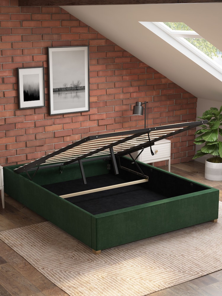 Aspire Furniture Forest Green Platform Velvet End Lift Ottoman Storage Bed - Image 2 of 3