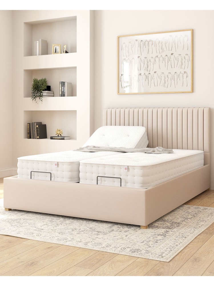 Aspire Furniture Natural White Grant Eire Linen Electric Adjustable Bed With Mattress - Image 1 of 6