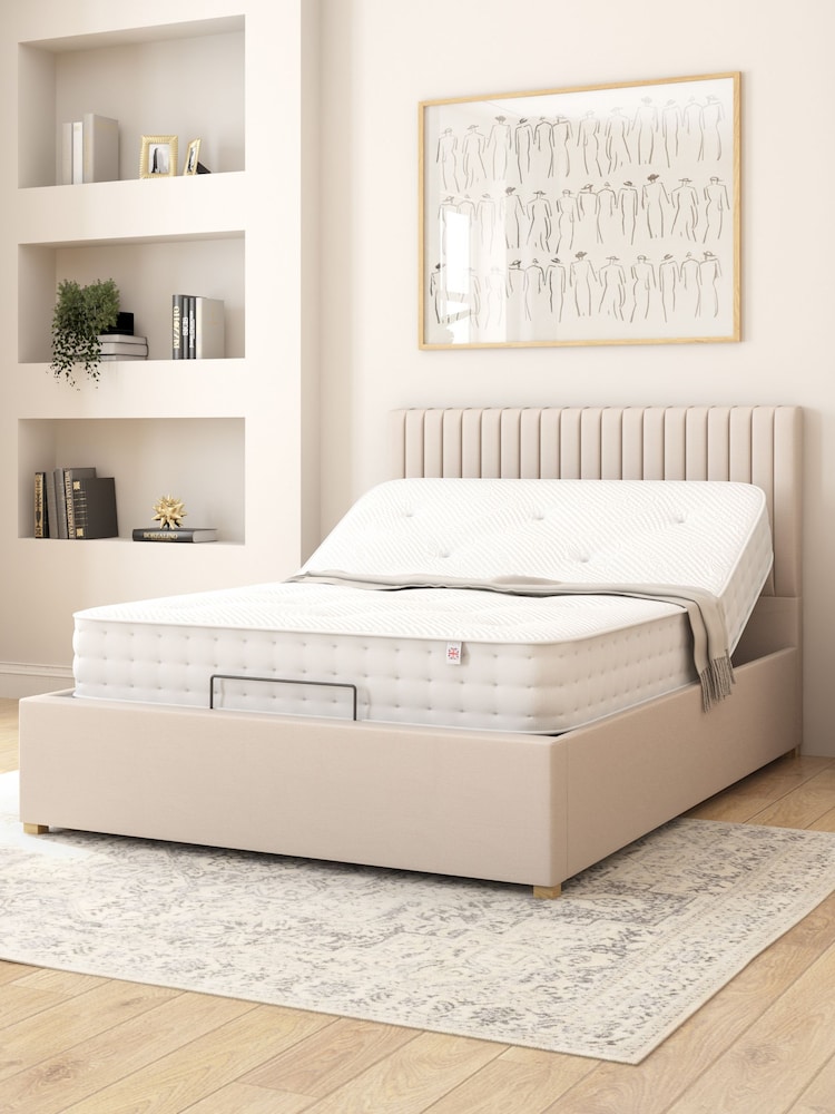 Aspire Furniture Natural White Grant Eire Linen Electric Adjustable Bed With Mattress - Image 2 of 6