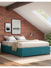 Aspire Furniture Teal Platform Velvet End Lift Ottoman Storage Bed - Image 1 of 3