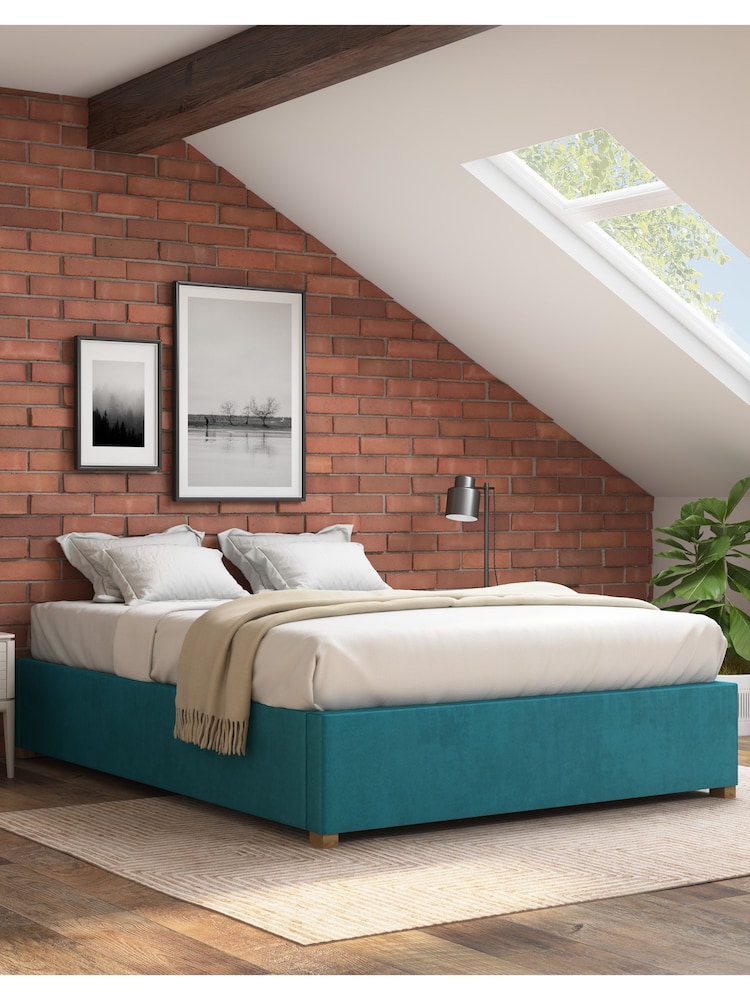 Aspire Furniture Teal Platform Velvet End Lift Ottoman Storage Bed - Image 1 of 3