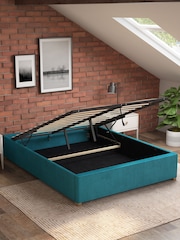 Aspire Furniture Teal Platform Velvet End Lift Ottoman Storage Bed - Image 2 of 3