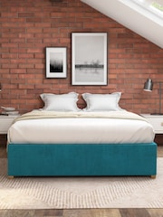 Aspire Furniture Teal Platform Velvet End Lift Ottoman Storage Bed - Image 3 of 3