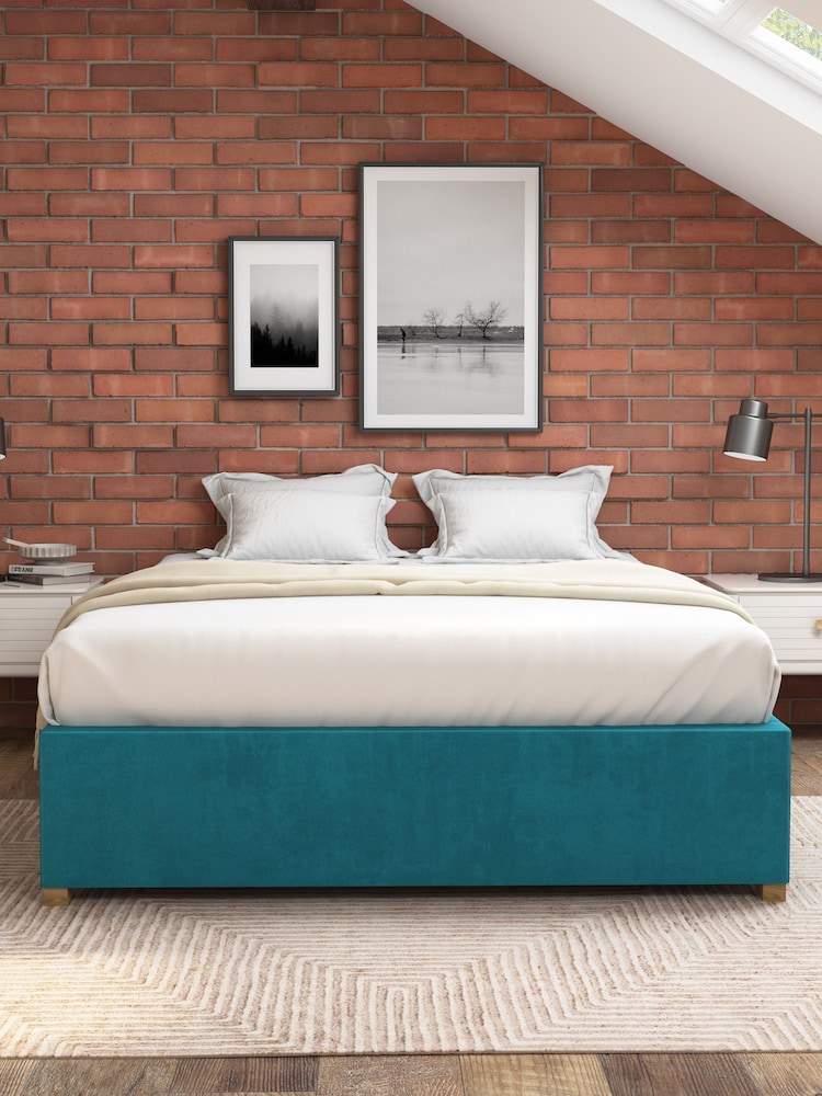 Aspire Furniture Teal Platform Velvet End Lift Ottoman Storage Bed - Image 3 of 3