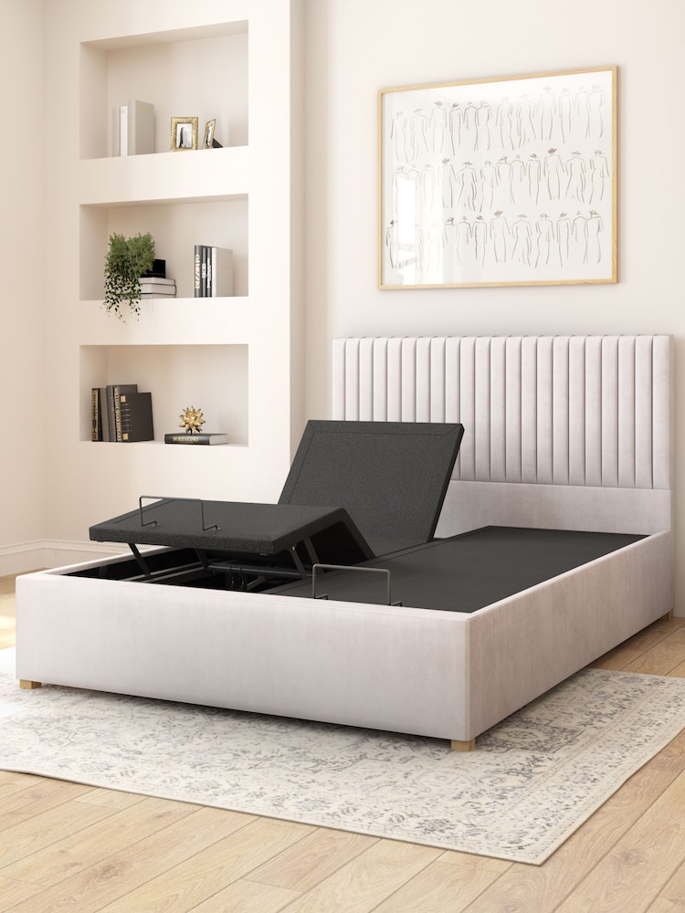 Aspire Furniture Light Silver Grey Grant Velvet Electric Adjustable Bed With Mattress - Image 6 of 6