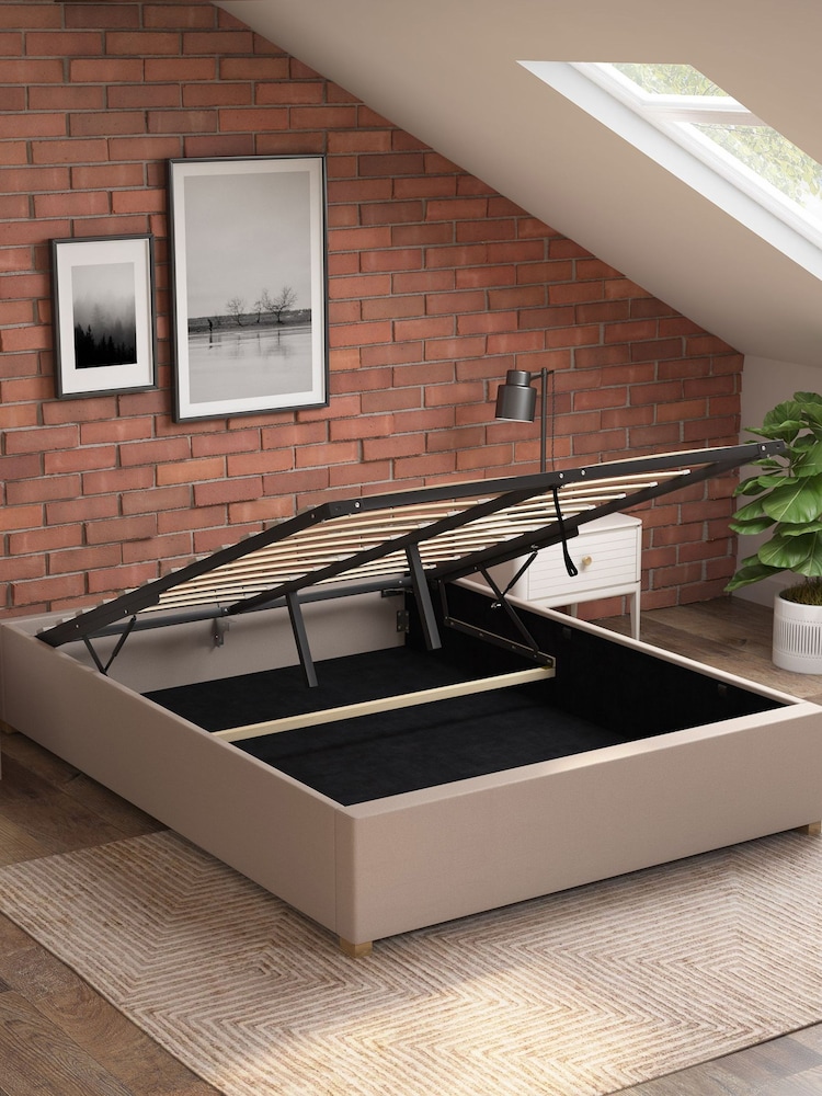 Aspire Furniture Off White Platform Eire Linen End Lift Ottoman Storage Bed - Image 2 of 3