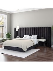 Aspire Furniture Ebony Grandeur Wing Velvet Headboard - Image 1 of 3