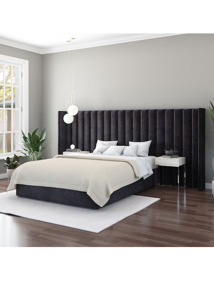 Aspire Furniture Ebony Grandeur Wing Velvet Headboard - Image 1 of 3