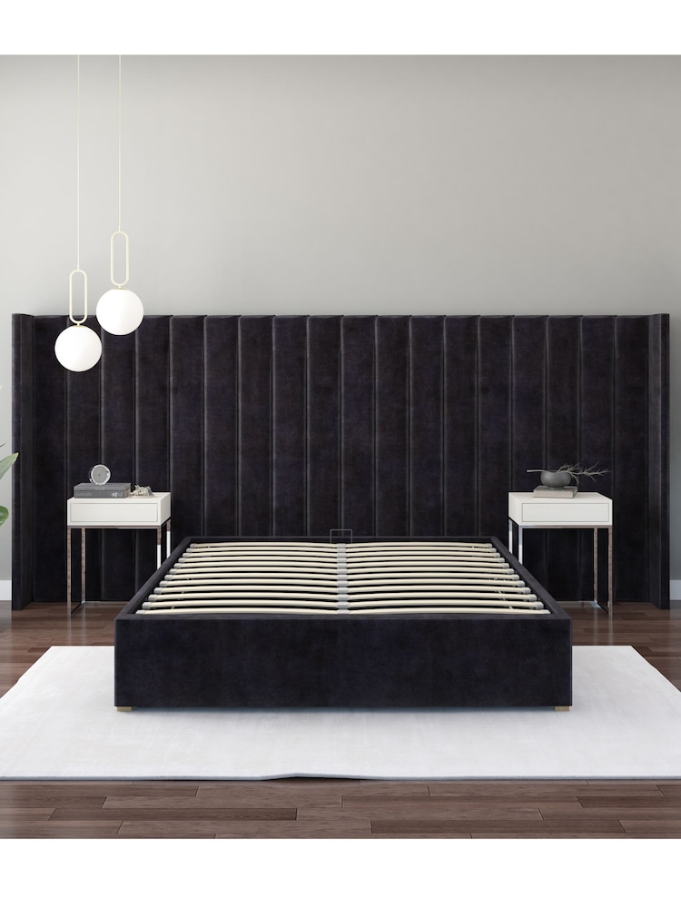 Aspire Furniture Ebony Grandeur Wing Velvet Headboard - Image 3 of 3