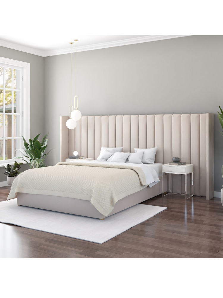 Aspire Furniture Off White Grandeur Wing Eire Linen Headboard - Image 1 of 3