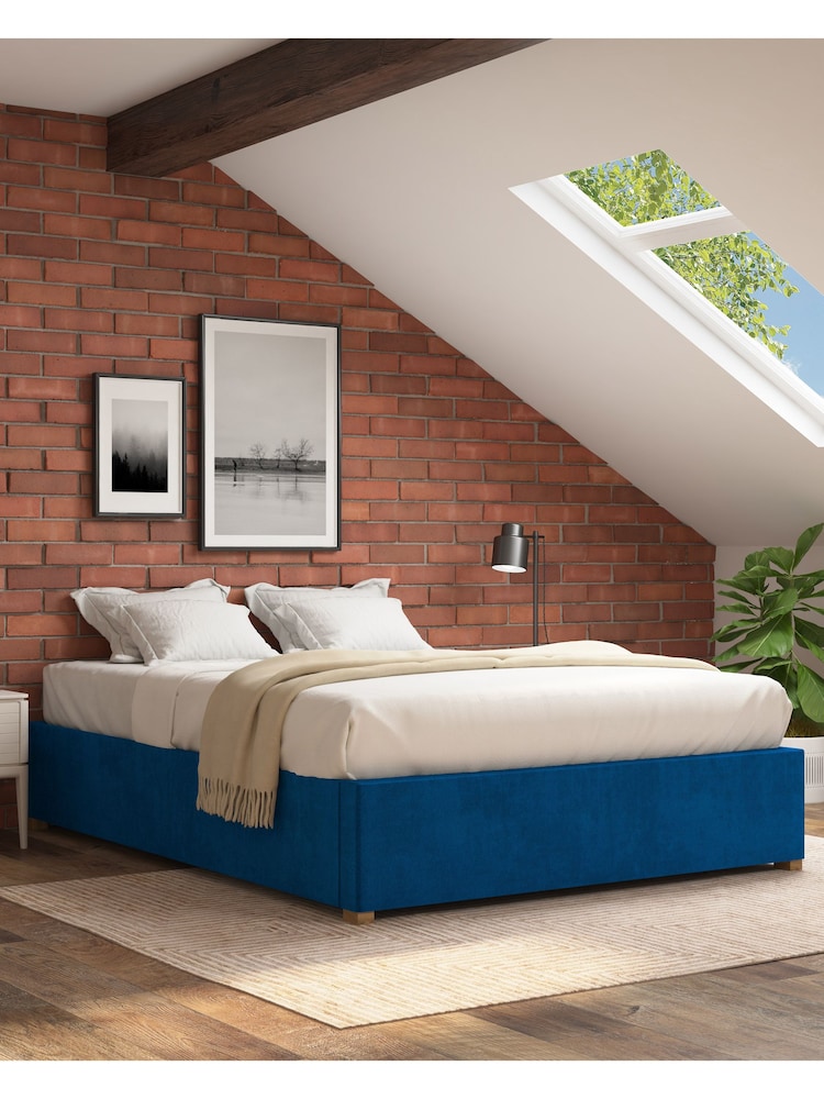 Aspire Furniture Navy Platform Velvet End Lift Ottoman Storage Bed - Image 1 of 3