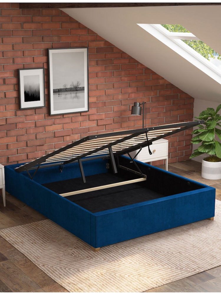 Aspire Furniture Navy Platform Velvet End Lift Ottoman Storage Bed - Image 2 of 3