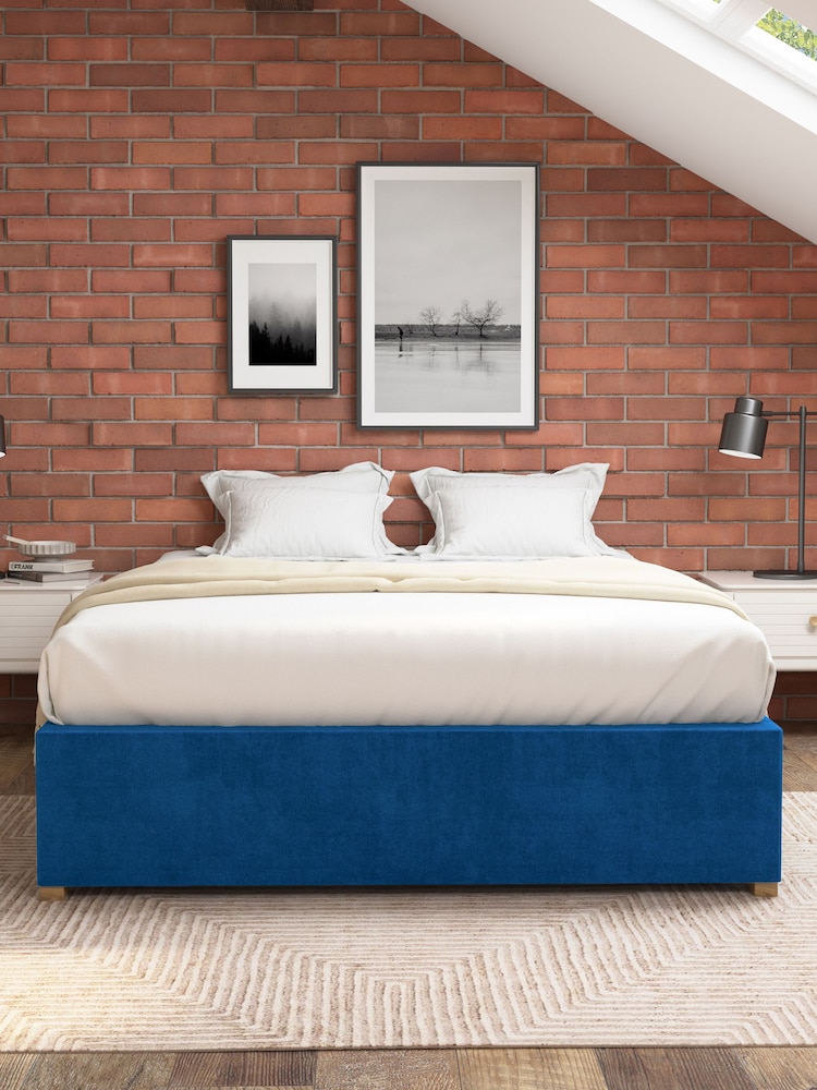 Aspire Furniture Navy Platform Velvet End Lift Ottoman Storage Bed - Image 3 of 3