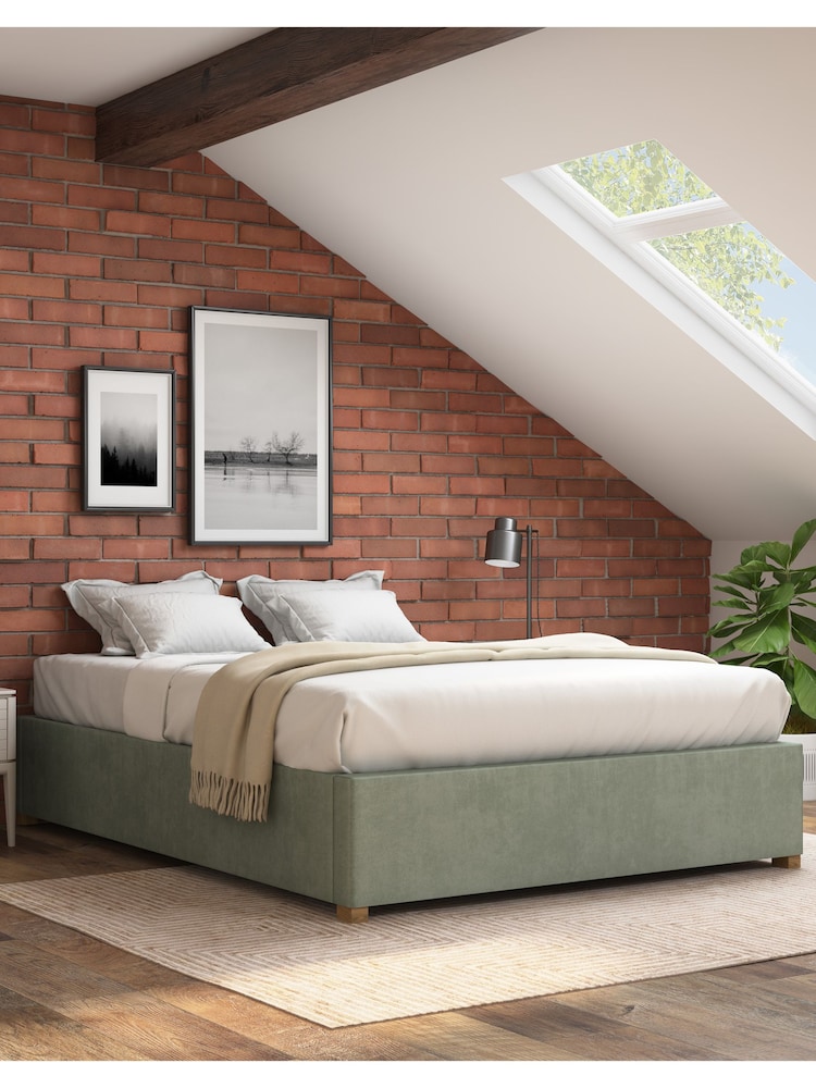 Aspire Furniture Duck Egg Platform Velvet End Lift Ottoman Storage Bed - Image 1 of 3