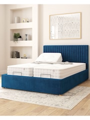 Aspire Furniture Navy Grant Velvet Electric Adjustable Bed With Mattress - Image 1 of 6