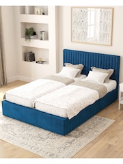 Aspire Furniture Navy Grant Velvet Electric Adjustable Bed With Mattress - Image 3 of 6