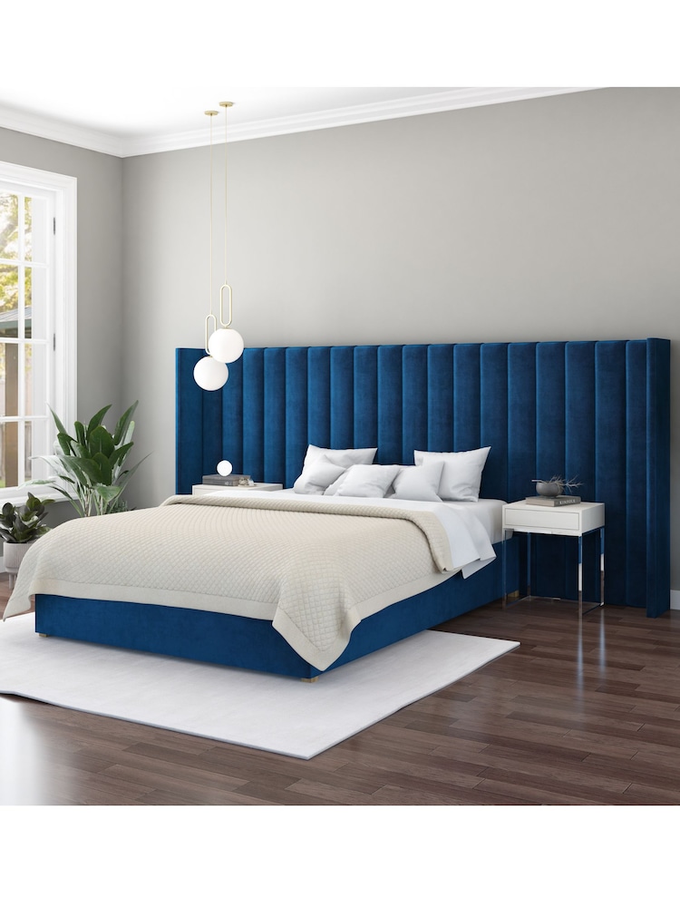 Aspire Furniture Navy Grandeur Wing Velvet Headboard - Image 1 of 3