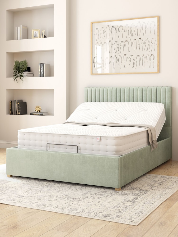 Aspire Furniture Duck Egg Grant Velvet Electric Adjustable Bed With Mattress - Image 2 of 6