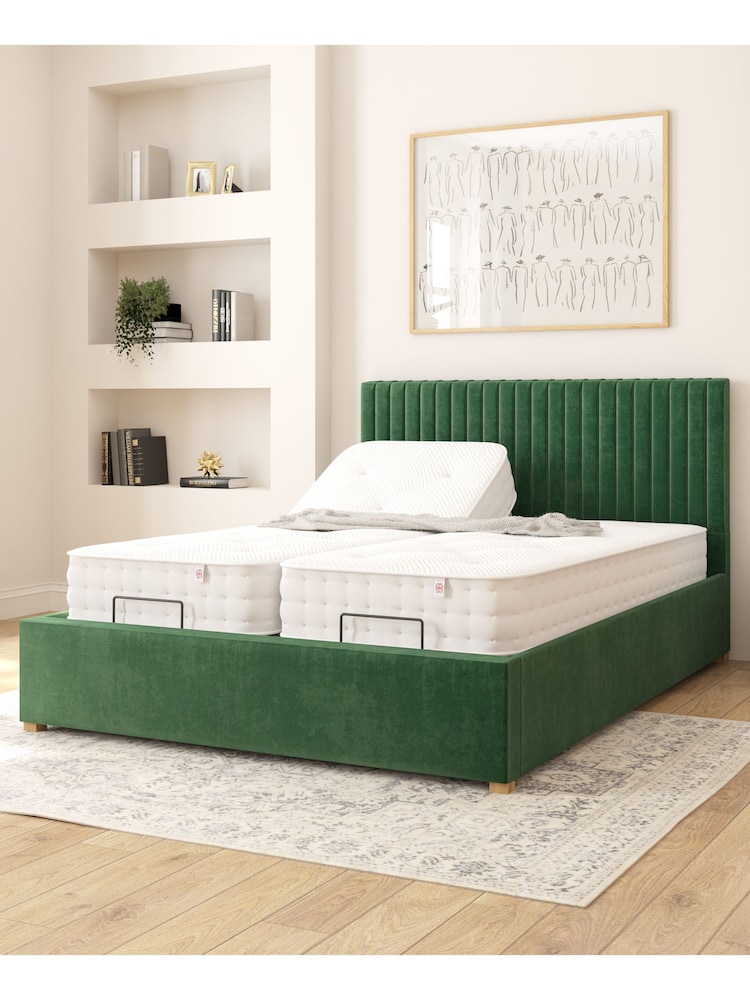 Aspire Furniture Forest Green Grant Velvet Electric Adjustable Bed With Mattress - Image 1 of 6