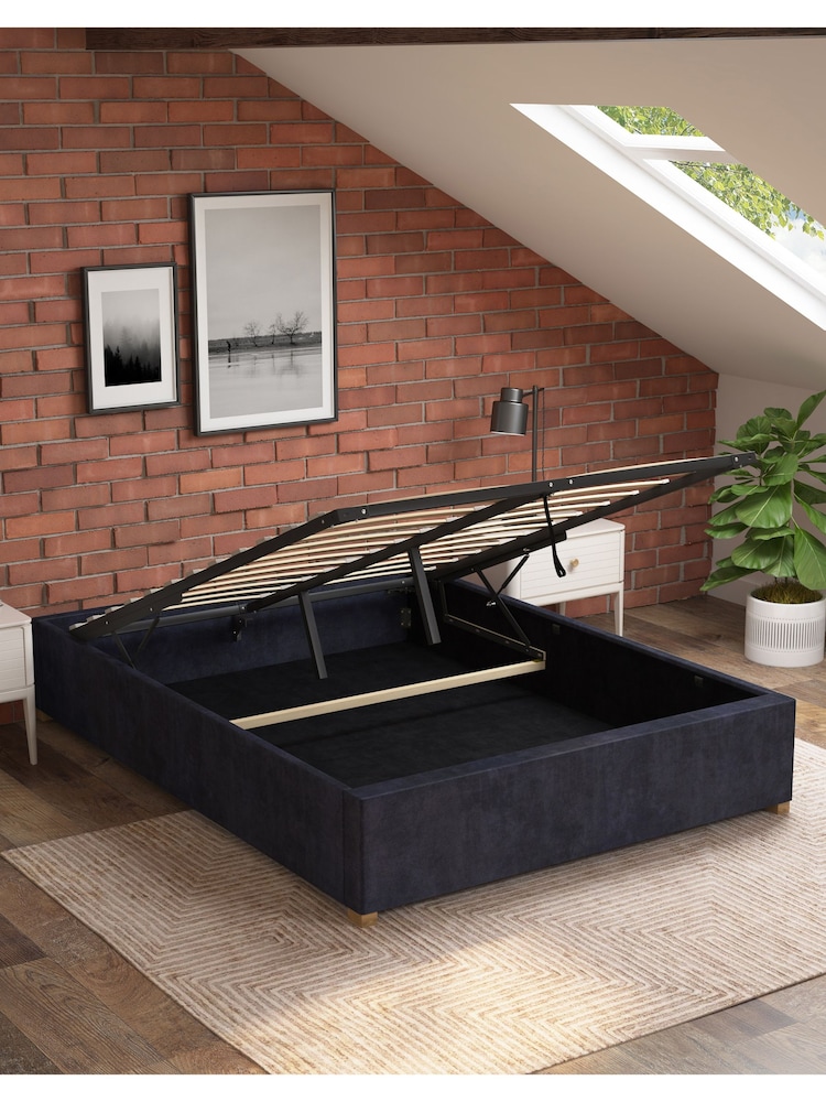 Aspire Furniture Ebony Platform Velvet End Lift Ottoman Storage Bed - Image 2 of 3