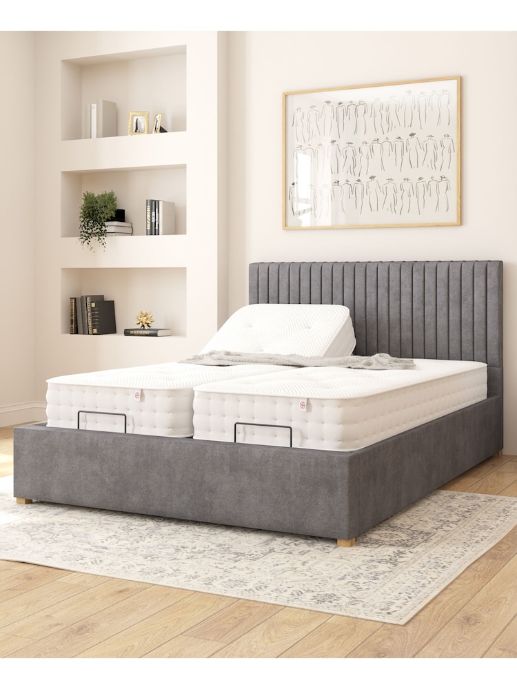 Aspire Furniture Steel Grant Velvet Electric Adjustable Bed With Mattress - Image 1 of 6