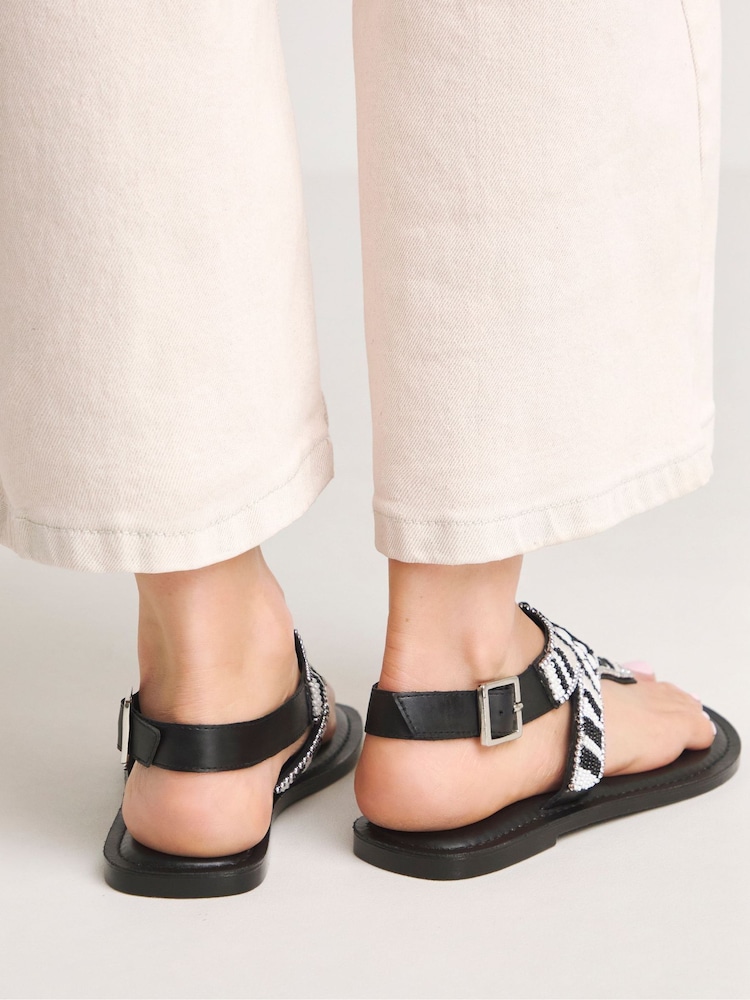 Simply Be Black Wide Fit Beaded Toe Post Flat Sandals - Image 2 of 5