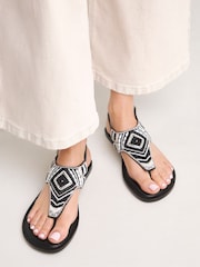 Simply Be Black Wide Fit Beaded Toe Post Flat Sandals - Image 3 of 5