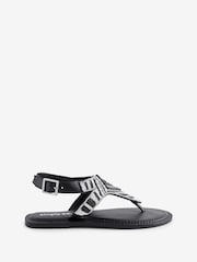 Simply Be Black Wide Fit Beaded Toe Post Flat Sandals - Image 5 of 5