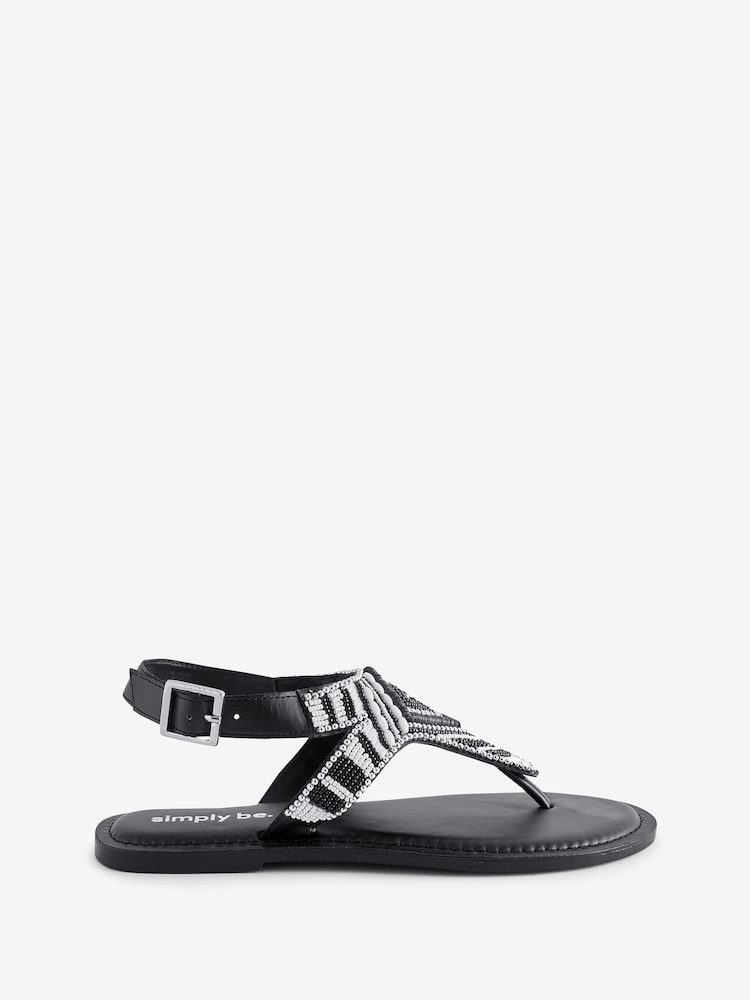 Simply Be Black Wide Fit Beaded Toe Post Flat Sandals - Image 5 of 5
