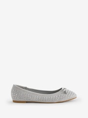 Simply Be Silver Extra Wide Fit Heat Seal Embellished Ballerina in Shoes - Image 1 of 1