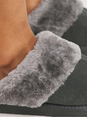 Simply Be Grey Wide Fit Faux Fur Lined Suede Mule Slippers - Image 4 of 5