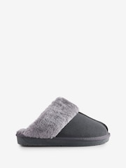 Simply Be Grey Wide Fit Faux Fur Lined Suede Mule Slippers - Image 5 of 5