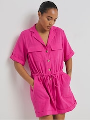 Simply Be Pink Cheesecloth Utility 100% Cotton Playsuit - Image 1 of 5